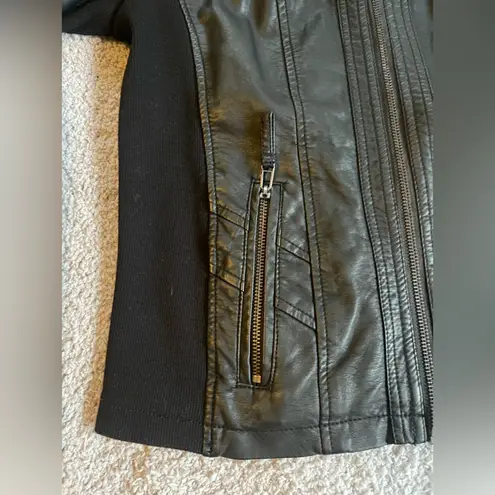 a.n.a  Women’s Black Faux Leather Zip-Up Jacket with Removable Hood - Size M