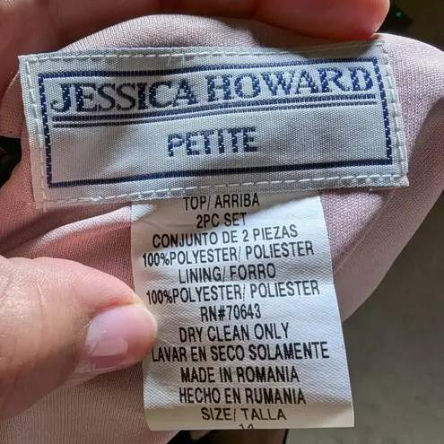 Vtg Y2K Jessica Howard Black Rose Floral Print Chiffon Top Skirt 2 Pc Set 14 P Size 14P