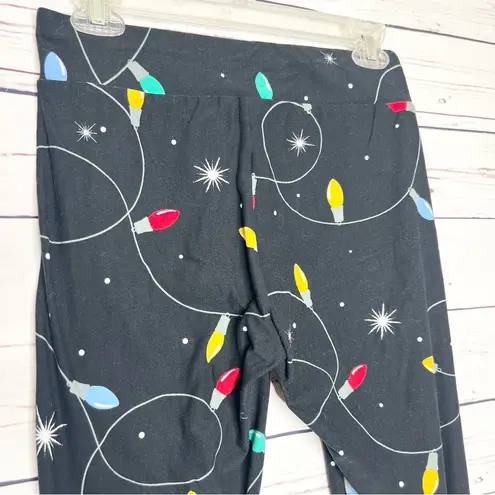 Holiday Time  Christmas Lights Seamless Leggings Black Multicolor Small/Medium