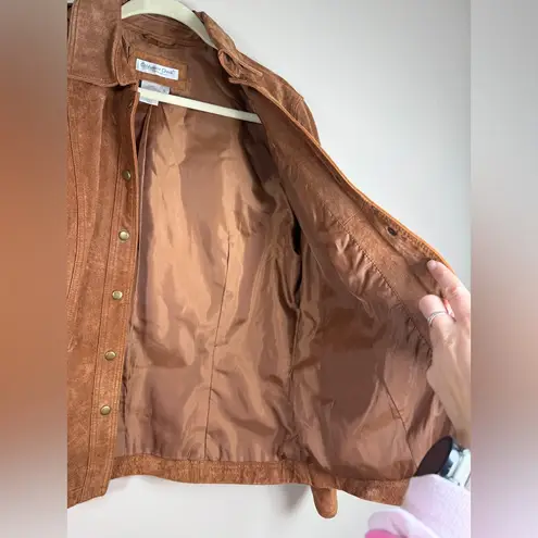 Coldwater Creek Womens Suede Leather Jacket Cognac Snap Closure Sz L
