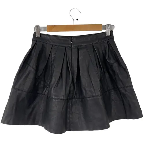 ASOS  Faux Leather Pleated Black Mini Skater Skirt Size 2