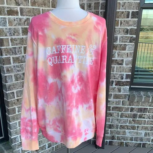 Sweatshirt Womens Large Tie Dye Caffeine Modern Canvas Pink Peach Pullover