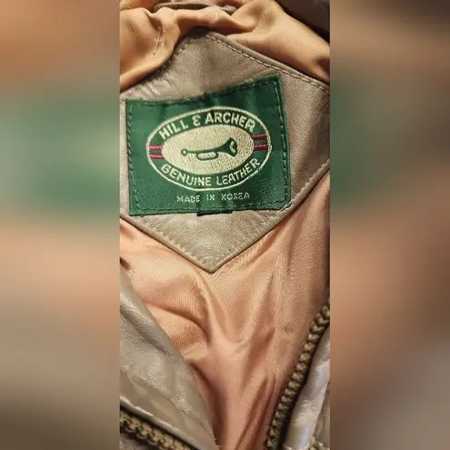 vintage hill & archer leather bomber heavy winter jacket with fox tail hood M Brown Size M