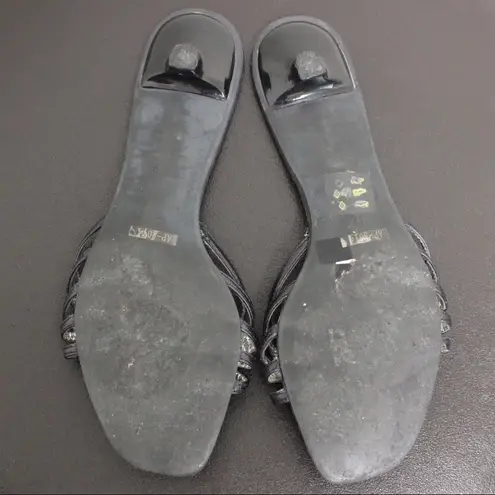 Alma en Pena Black Leather Rhinestone Kitten Slide Size 9