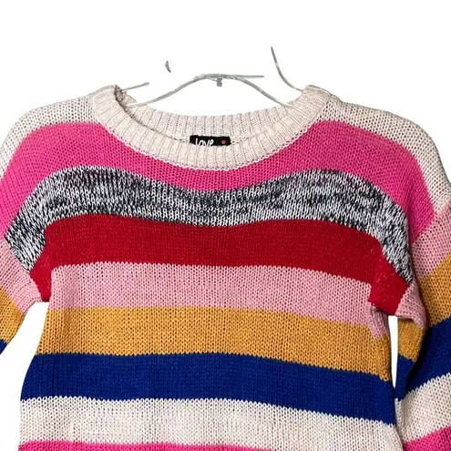 Love by Marcy Sweater Womens Small Multicolor Stripe Crewneck Pullover Tunic Pink
