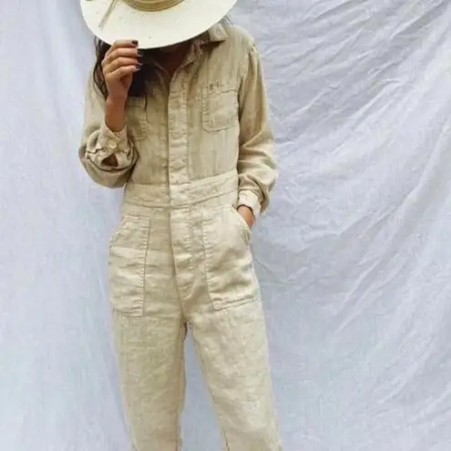 Mate the Label Organic Linen Long Sleeve Beige Jumpsuit $248 Normcore