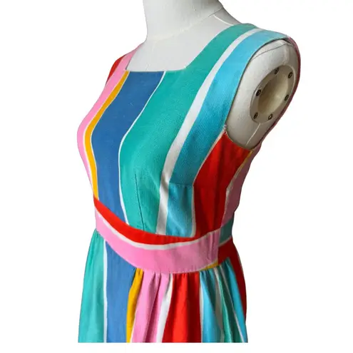 1970s Malia Honolulu Rainbow Stripe Cotton Sundress Pockets Hawaii Vintage small Pink