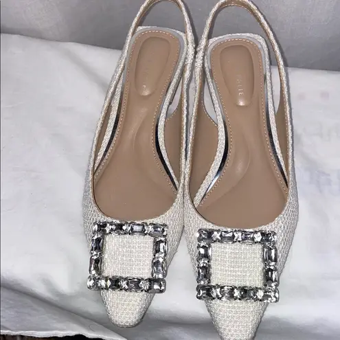 Kelly & Katie CREAM TWEED SNIP TOE SLINGBACK EMBELLISHED RHINESTONE BUCKLE size 7