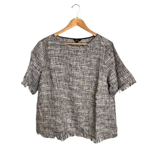 Maree Pour Toi Tweed Top Size 14 Black White Gold Fringed Corporate NWT