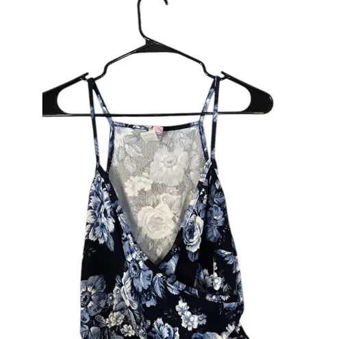 Route 3 Blue Floral Sleeveless Racerback One Piece Shorts Romper Women Sz M Size M