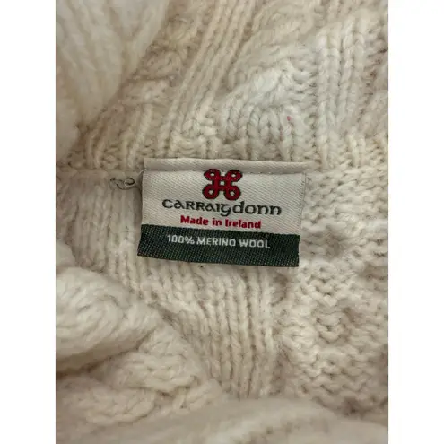 Carraig Donn Patchwork Merino Wool Wide Collar Irish Cardigan Cream Women's Size XL