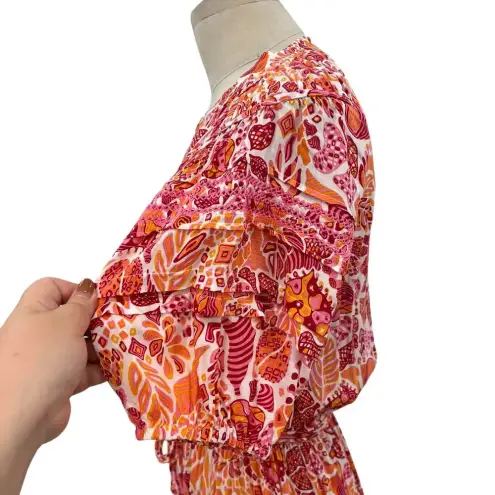 Poupette St. Barth Mini Bona V Red Chagal Printed Pink Orange Dress Size Small
