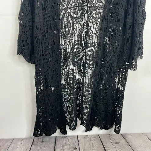 Bluivy Young Contemporary Crochet Black Kimono Duster open front long sleeve M Size M