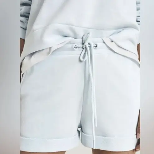 Reiss Pale Blue Annie Jersey Powder Blue Lounge Drawstring Elastic Waist Shorts Sweat Shorts Cotton Blend