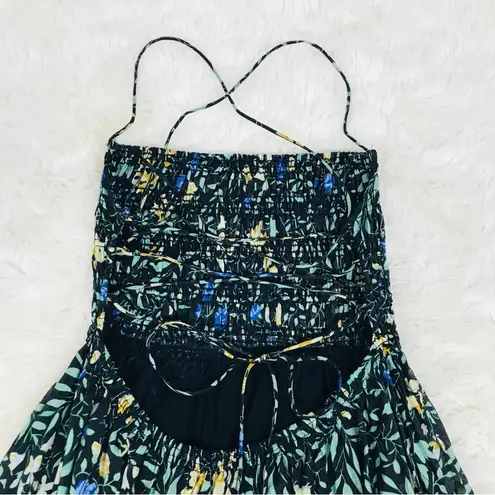 ASTR the Label Stasia Black Floral Smocked Maxi Dress Strappy Open Back Medium