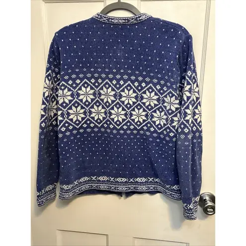 Croft & Barrow Retro Blue Fair Isle Nordic Metal Closure Cardigan  Soft Sweater M