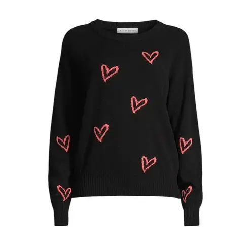 White + Warren Cashmere Graffiti Heart Sweater Black Size S