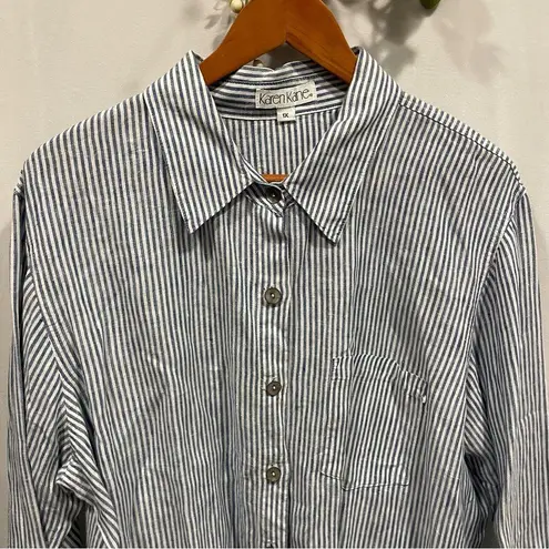Karen Kane Vintage 80’s-90’s classic blue white stripe linen blouse luxury