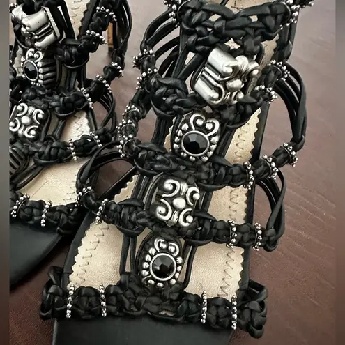 JEAN MICHEL CAZABET GOTH CORINA EMBELLISHED BLACK STRAP HEELED SANDAL CAGE SHOES Size 7