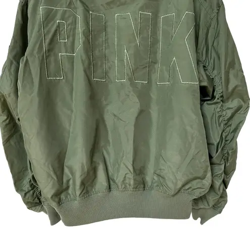 PINK - Victoria's Secret Victoria's Secret PINK Bomber Jacket Green Logo Flight Coat Women's Size Small