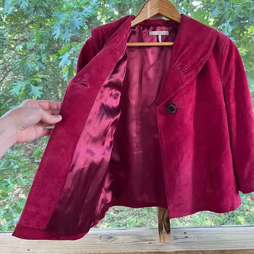 In Suede Women's Red Vintage 100% Leather Suede Cape Jacket Size L Size L