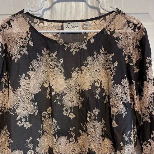 Linea Black and Tan Lace Blouse Size 18