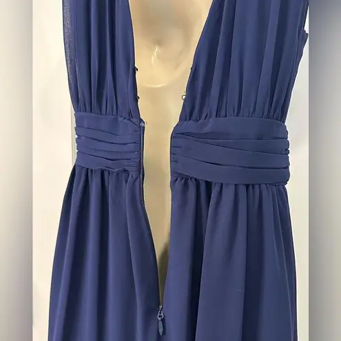 Lulus Heavenly Hues Maxi Dress Gown Deep V Modest Leg Slit Navy Blue Small Prom