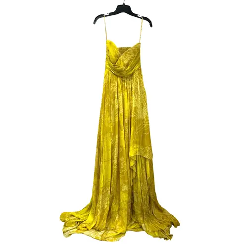 Saaksha & Kinni Bandhani Strapless Yellow Gown NWT Formal Maxi Dress XS