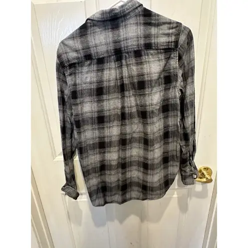 Wilfred Free  Women's Black & Gray Plaid Button Down Flannel Shirt Size Small