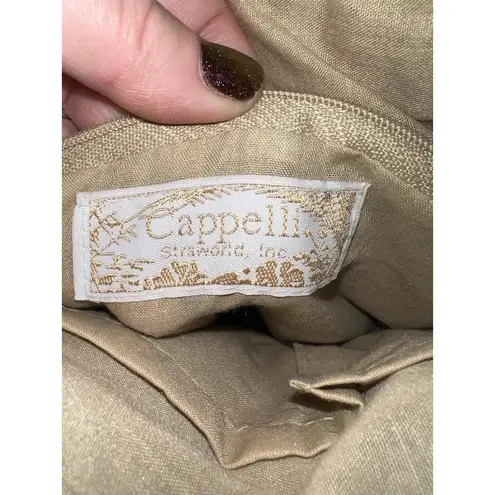 Cappelli Straworld Purse Bag Brown Straw Shell Embellishments 2 Handles Nautical Tan