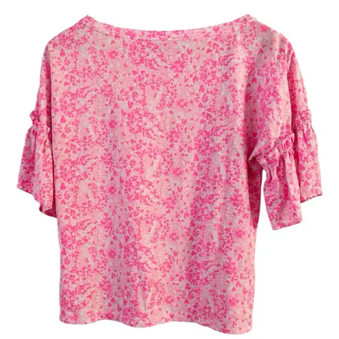 Lilly Pulitzer  Ziva Top Pink Shandy Invest a Gator Top Sz XS Bell Sleeve Floral
