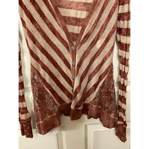 Anthropologie Scrapbook Striped Asymmetrical Hem Button Down Cardigan, M Red Size M
