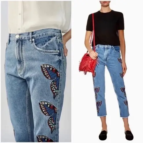 Maje Women’s Papillon Butterfly Embroidered Cropped Jeans Size 4/36