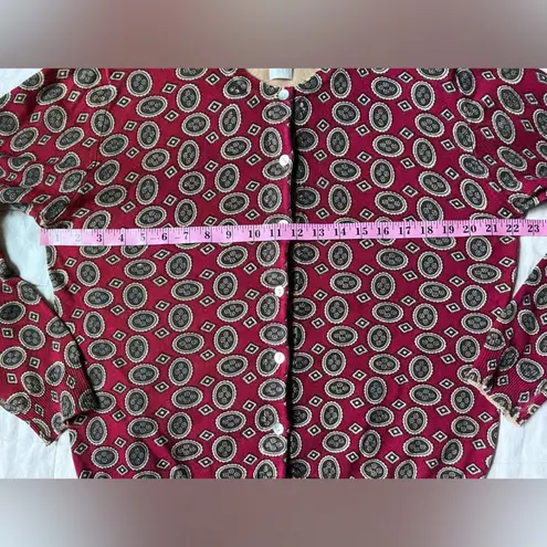 Picture Frame All Over Print on Red Artsy Grannycore Crewneck Button Cardigan