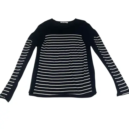 T Alexander Wang Side Sheer Panels Striped Lightweight Long Sleeve Sweater Blue Size M