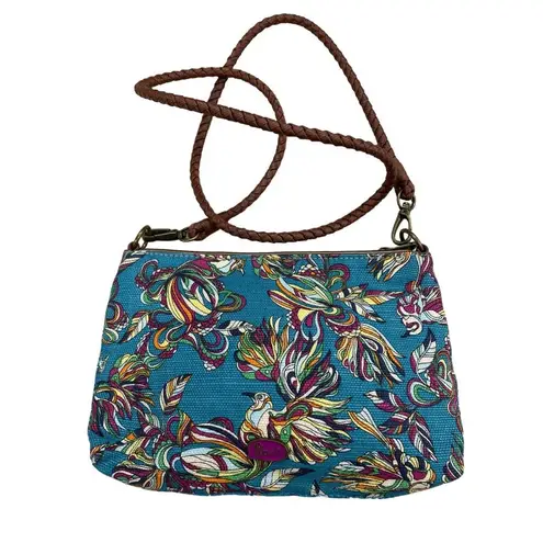 Sakroots Crossbody Purse with Brown Leather 46" Strap, 9.5" x 6.5" x 1" - SKU 16