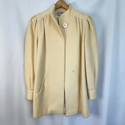 Vintage Michelle Stuart Wool Coat Puff Sleeve Button Front Jacket Cream‎ Mediun Size M