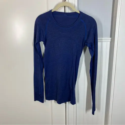 Lululemon ‎ sapphire blue swiftly long sleeve size 4 thumbholes athletic thumbnail 3