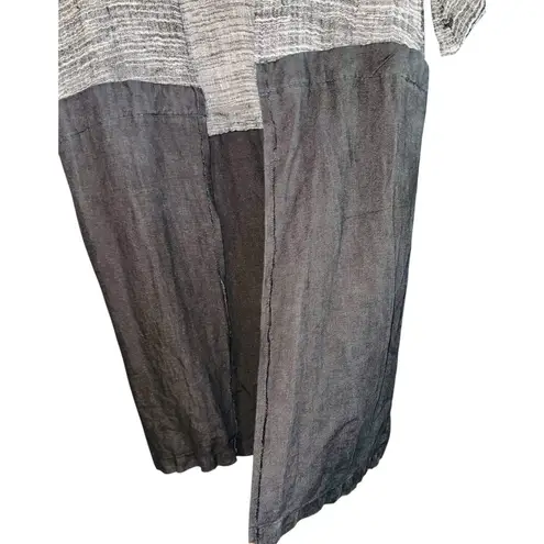 Eileen Fisher  Linen Blend Silk Trim Longline Open Cardigan Womens PETITE Medium