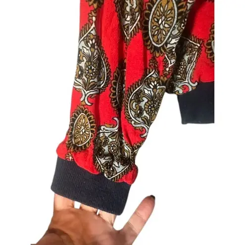 Tigerlily Red Floral Paisley Long Sleeve Full Zip Lightweight Jacket Women Sz 6