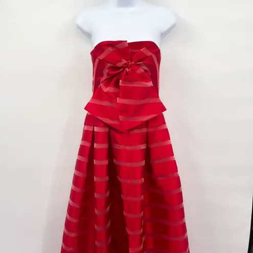 Sachin & Babi Reese Striped Bow Strapless Ball Gown Slit Maxi Dress Red Size 2