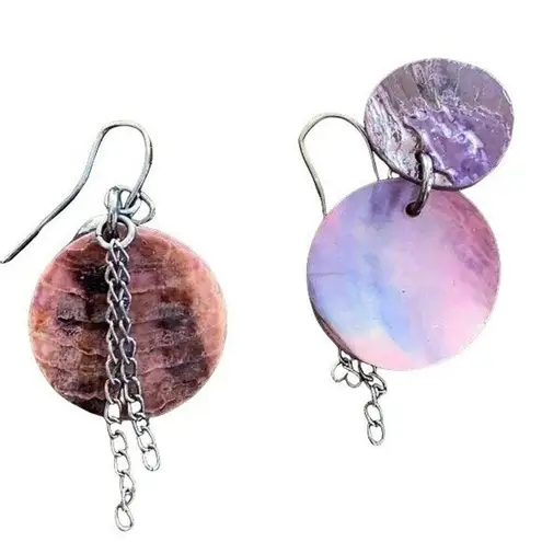 Dangle Earrings Purple Iridescent Shell and Chain