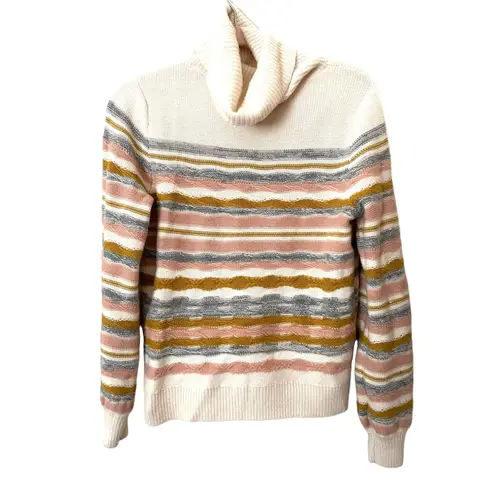 LILLA P Merino Wool Striped Turtleneck Sweater Sz Medium White