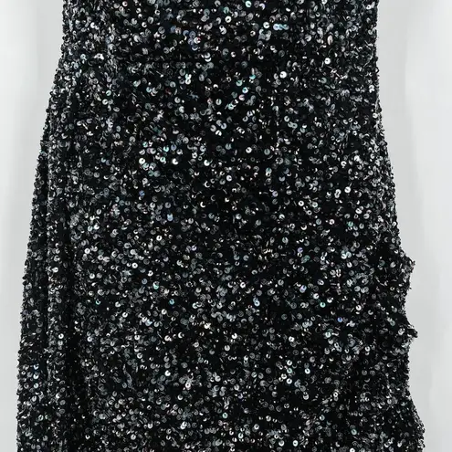 Retrofête Retrofete Omer Sequin Mini Dress Strapless Asymmetrical Gunmetal Black V-Neck