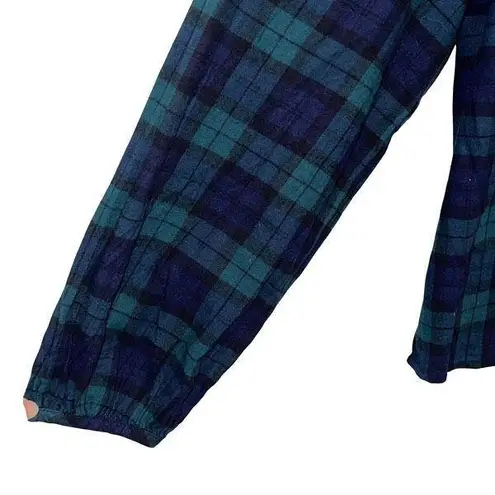 J. Crew Blackwatch Blue Green Flannel Squareneck Ruffle Top Size Small NWT