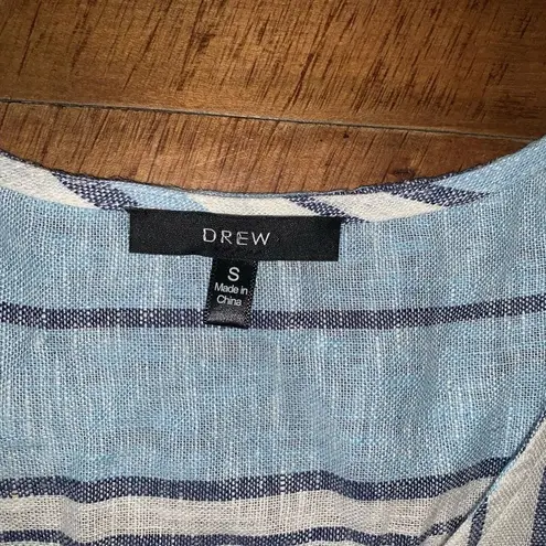 Drew linen blend blue & white striped tie waist S tank dress