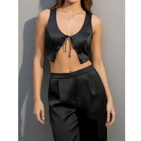 ARE YOU AM I Kih Silk Satin Vest, Black, XS Black