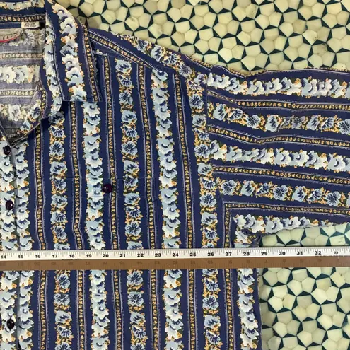 VTG Forelli Women's Blue Floral Stripe Button Up Long Sleeve Shirt Size 26/28