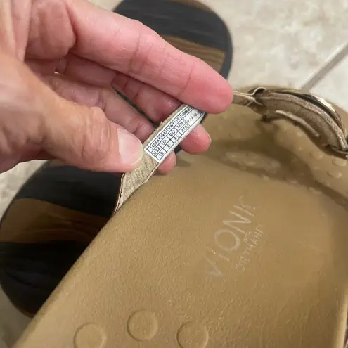 Vionic Orthoheel Bronze Metallic Circle Accent Buckle Thong Sandals Size 10