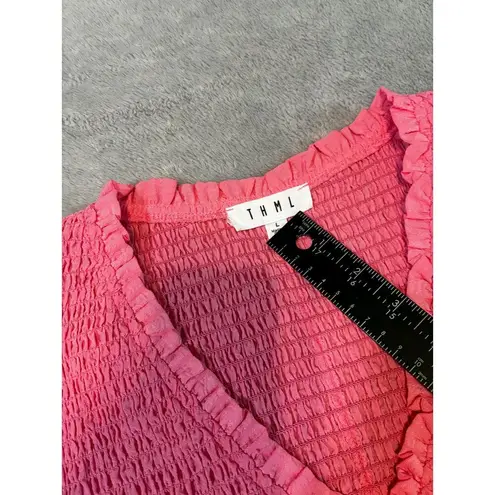 THML Smocked V-Neck Flutter Cap Sleeve Blouse